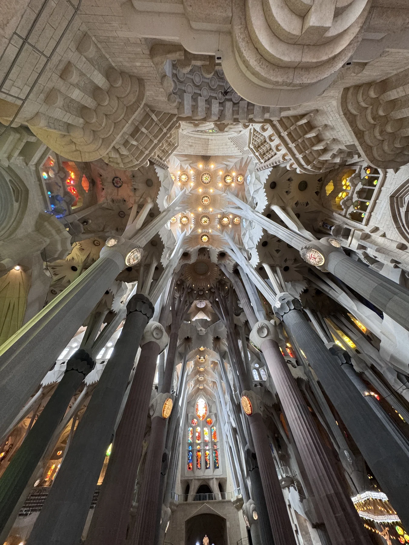 Sagrada Família — lo sguardo sale tra colonne, volte e luce.