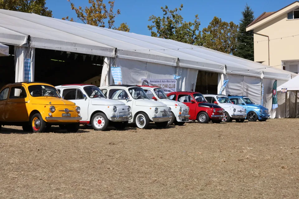 Le auto del raduno davanti alla struttura del festival.