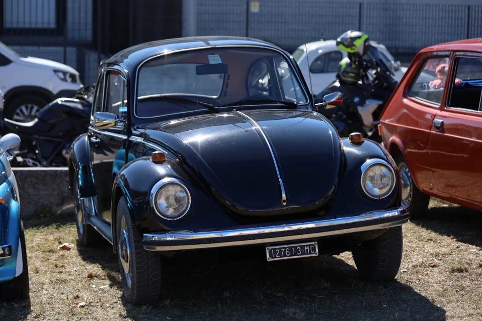 Un Maggiolino tra le auto del raduno.